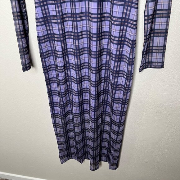 Hugo Boss Nasusi Womens Purple Stretch Mesh Plaid Long Sleeve Midi Dress XL - Picture 7 of 14